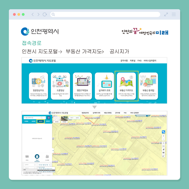  ○ 접속경로
  - 인천시 지도포털 → 부동산 가격지도 → 공시지가