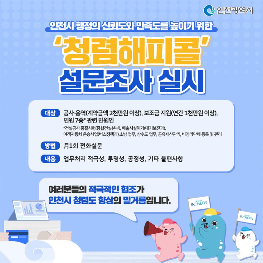 인천시, 담당 공무원의 청렴도 민원인에게 직접 묻는‘청렴 해피콜’연중 실시