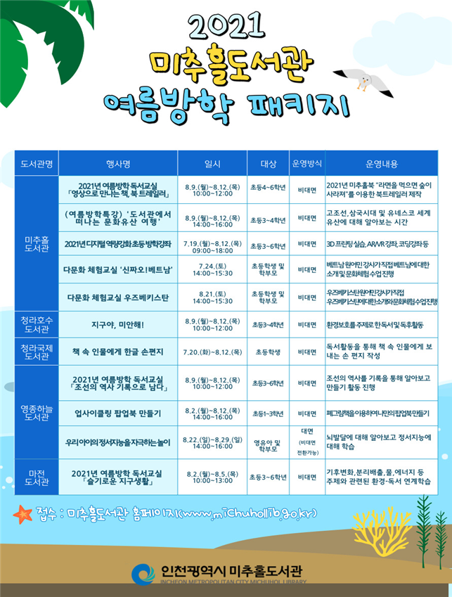 미추홀도서관에서 여름 방학 패키지 즐겨보세요!