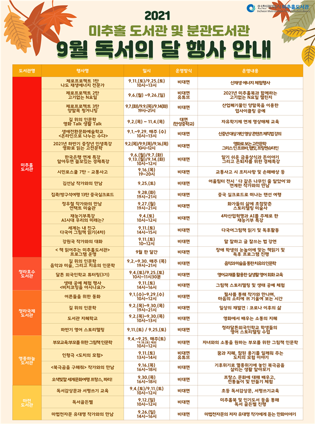 미추홀도서관, 풍성한 9월 독서의 달 행사 개최 관련 이미지