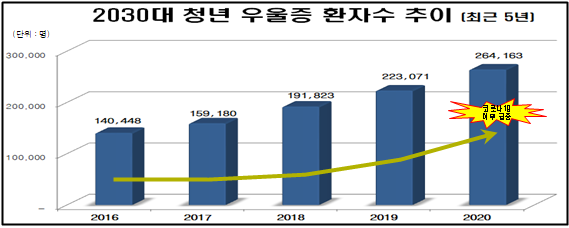 2030 청년 우울증 환자 증가 추이