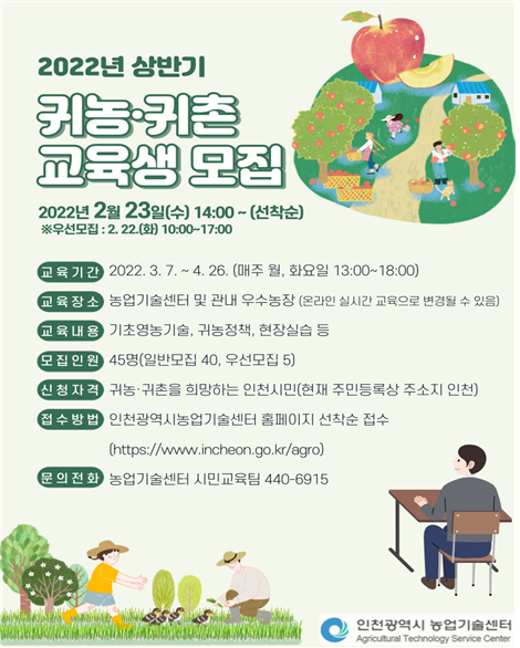2022년 상반기 귀농·귀촌 교육생 모집 포스터