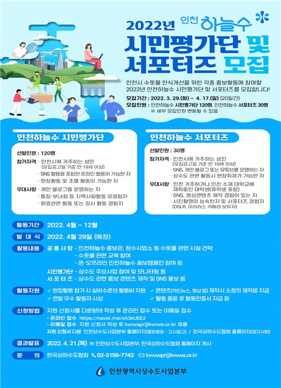 2022년 인천하늘수 시민평가단 및 서포터즈 모집홍보 포스터