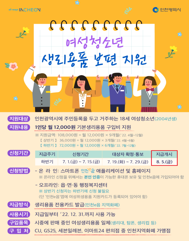 여성청소년 생리용품 보편지원 사업(포스터)