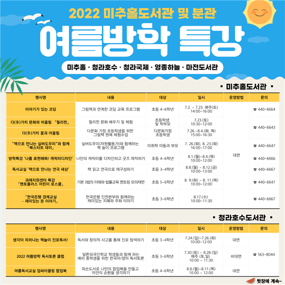 2022년 여름방학 강좌 안내 포스터