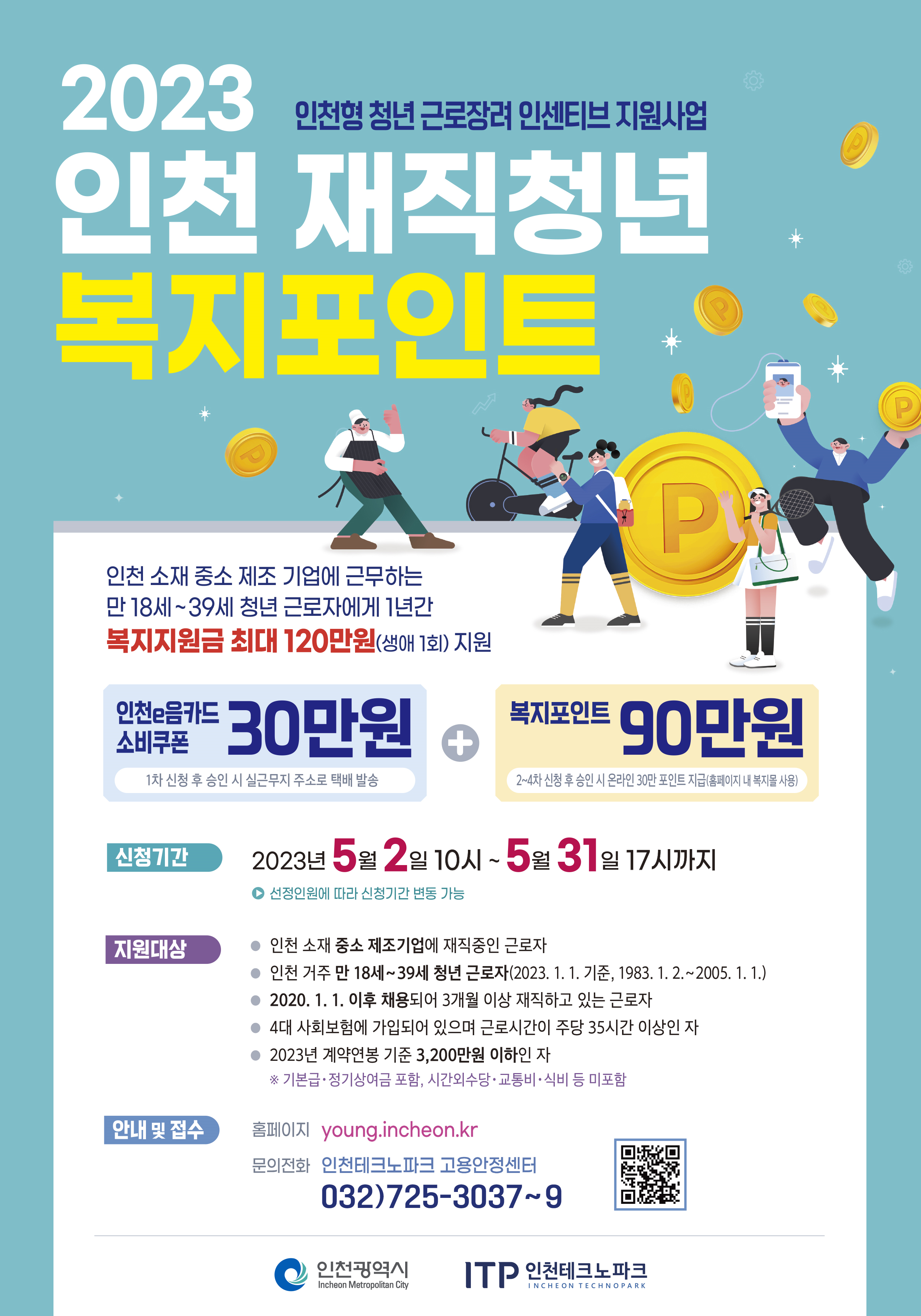 2023년 인천 재직청년 복지포인트 사업 포스터