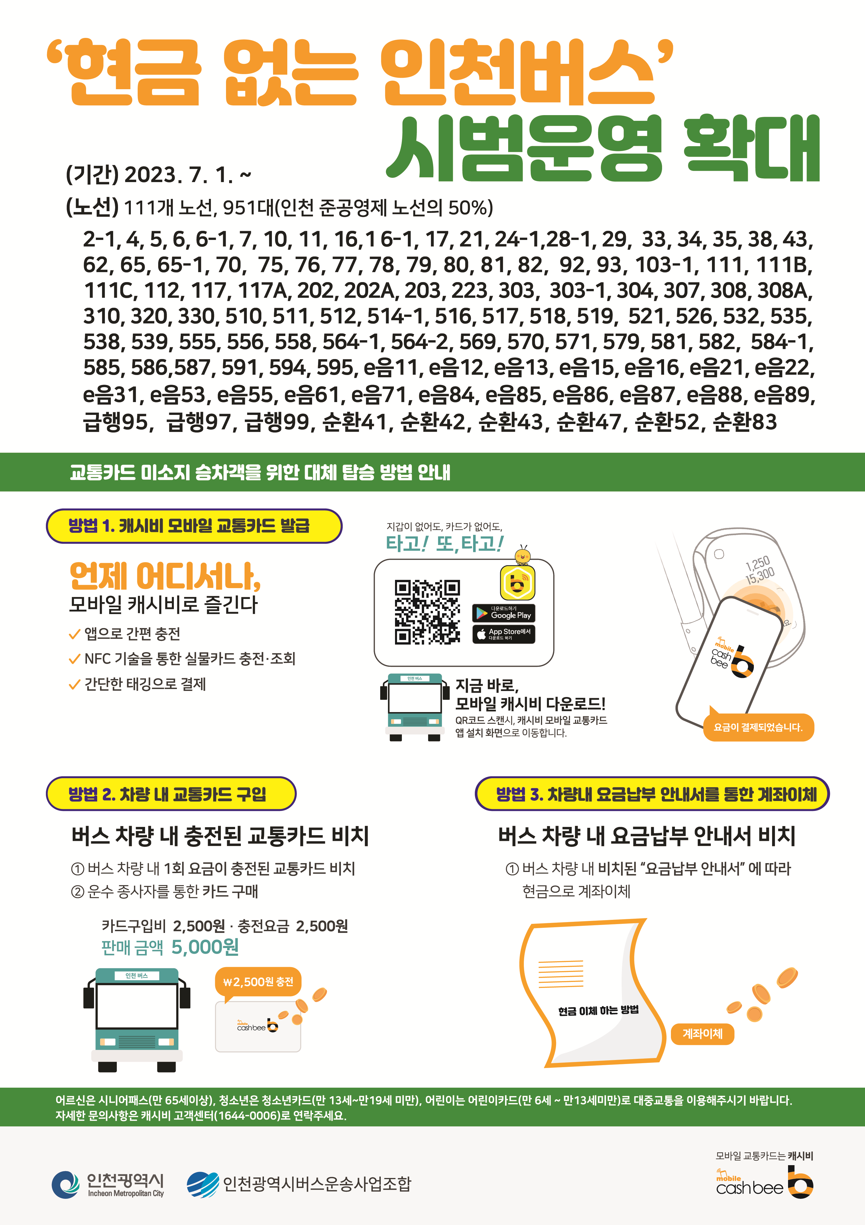 '현금 없는 인천버스' 시범 운영 포스터(안)