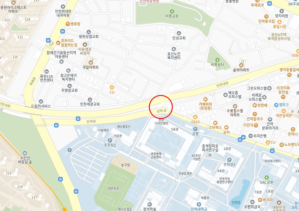 인하대교차로 위치도(인하대후문삼거리 인근)