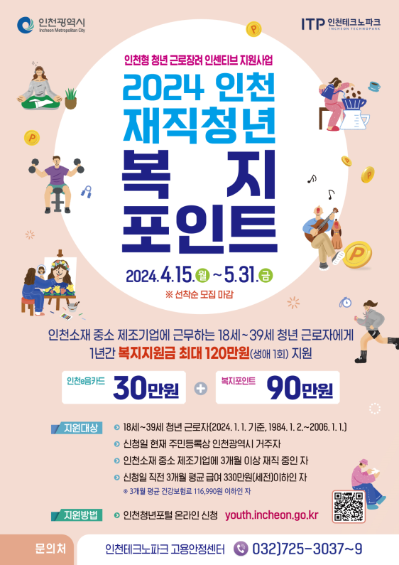 2024년 인천 재직청년 복지포인트 사업 모집공고 포스터