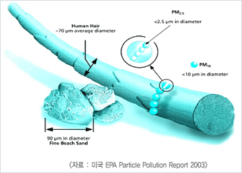 - 미세먼지 직경 및 크기 비교