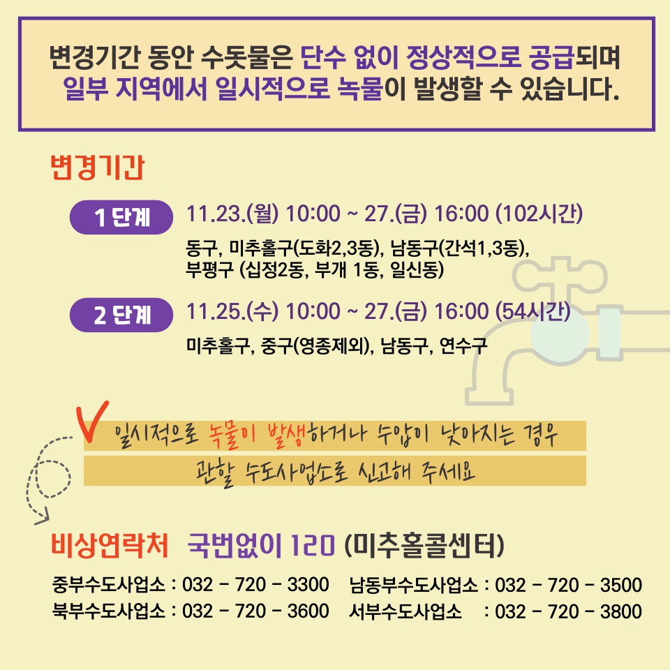 수돗물 공급체계 변경 두번째 이미지 아래글 참조