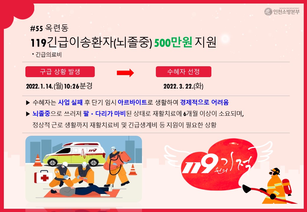 <55호>옥련동 뇌졸중 119긴급이송환자 