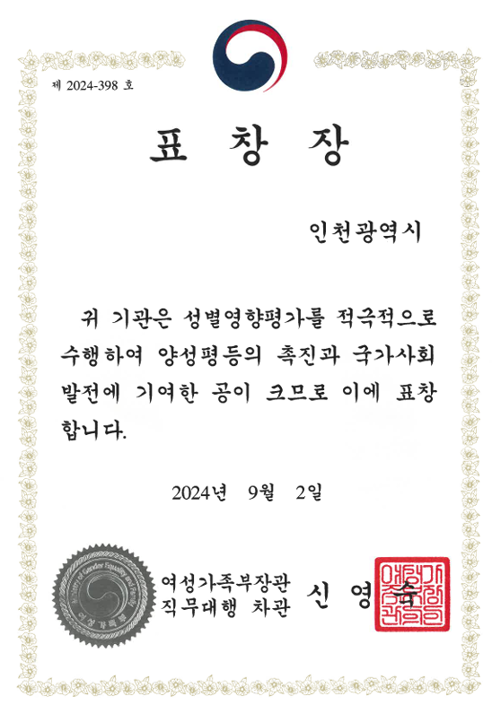 성별영향평가 우수기관 선정