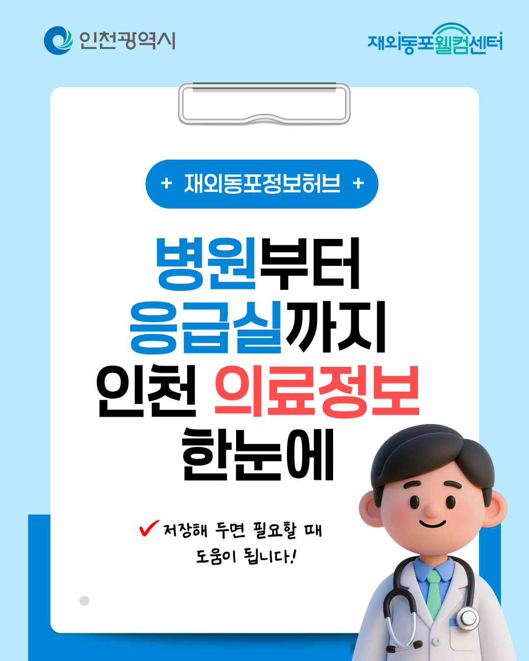 (다국어 인천 생활 가이드) 의료정보편 - 병원부터 응급실까지 인천 의료정보 한눈에 _ 카드뉴스1