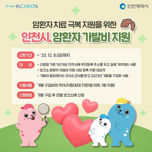 인천시 암환자 가발비 지원