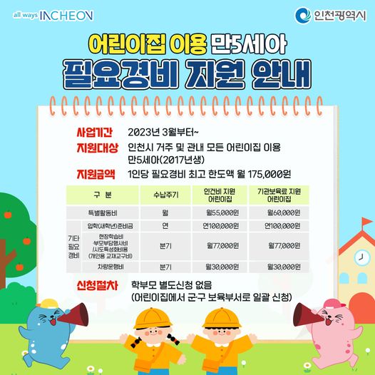 어린이집 이용 만5세아 필요경비 지원 안내