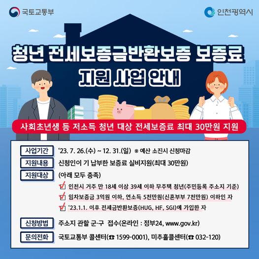 청년 전세보증금 반환 보증 보증료 지원 사업 안내