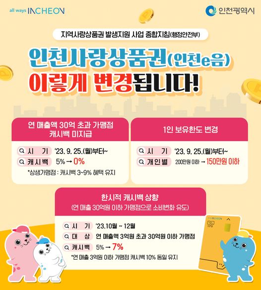 인천사랑상품권(이음카드) 이렇게 변경됩니다