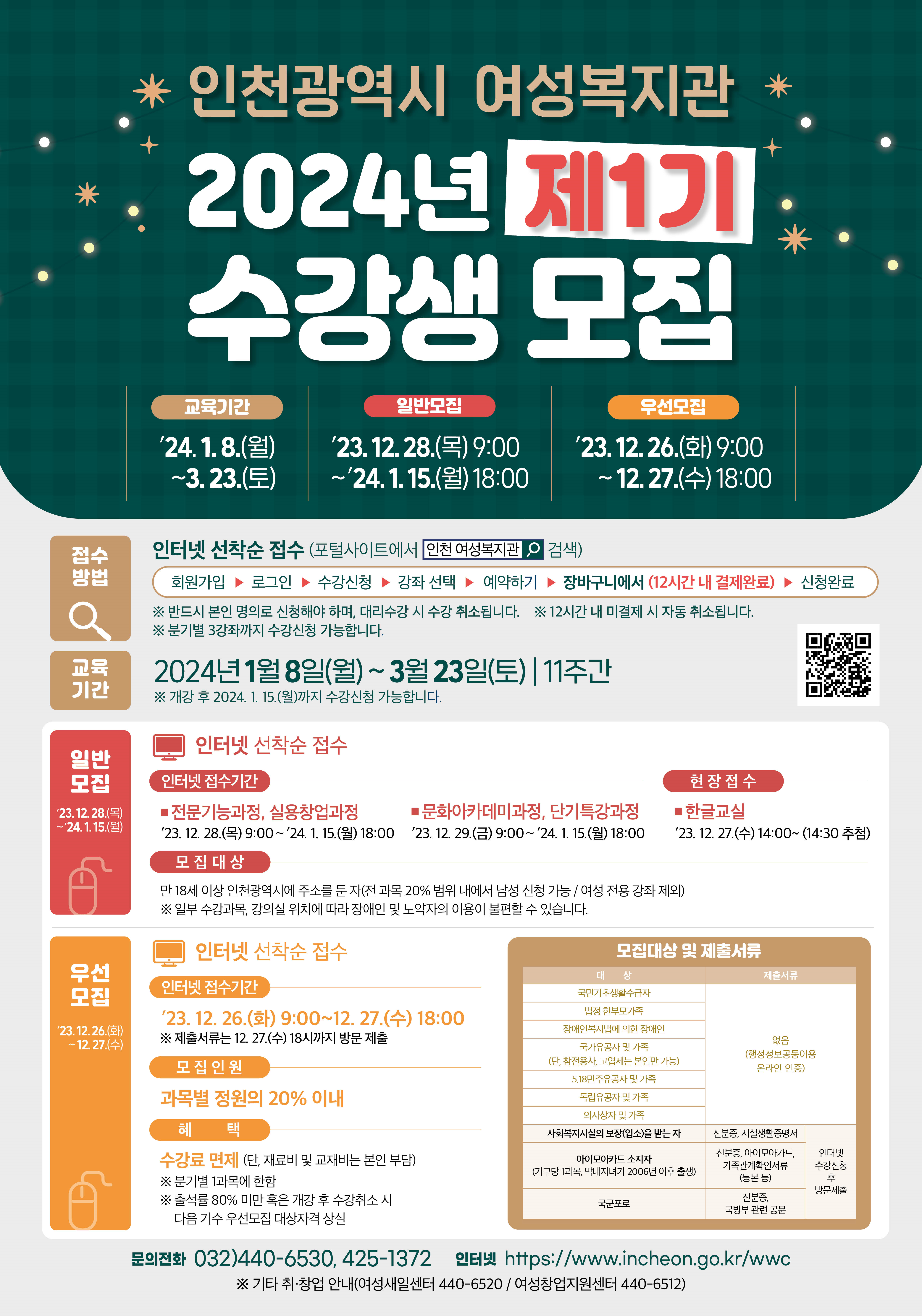 인천시 여성복지관 2024년 제1기 수강생모집