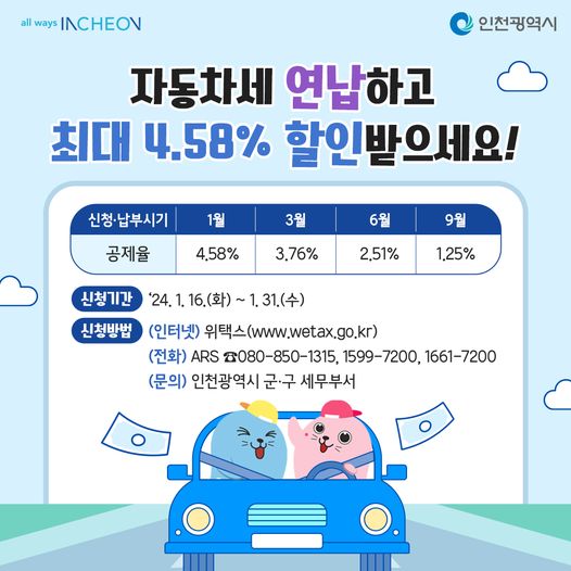자동차세 연납하고 최대 4.58% 할인 받으세요!
