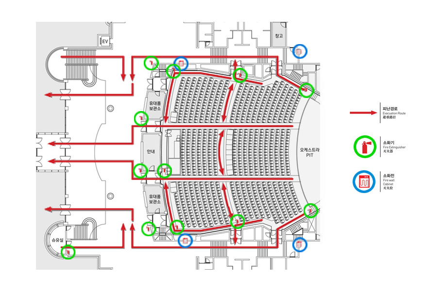 대공연장 1층 객석 및 무대 안내도