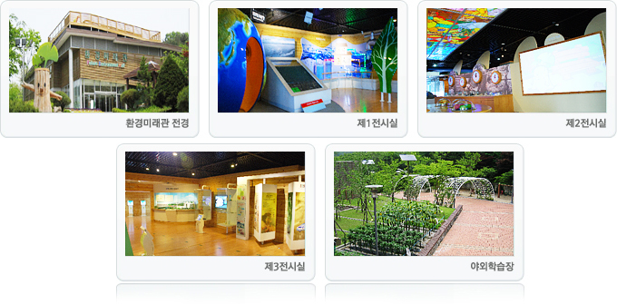 환경미래관 전경, 제1전시실, 제2전시실, 제3전시실, 야외 학습장 이미지