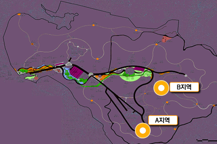 수목장 A지역, B지역 위치도